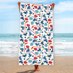 Hockey Equipment Pattern Print Beach Towel