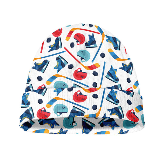 Hockey Equipment Pattern Print Beanie