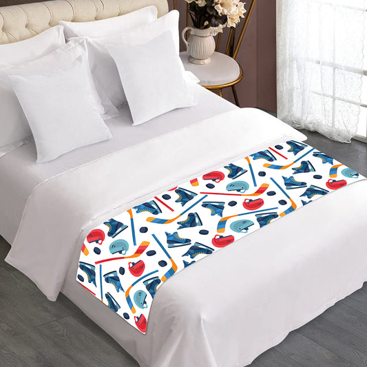 Hockey Equipment Pattern Print Bed Runner