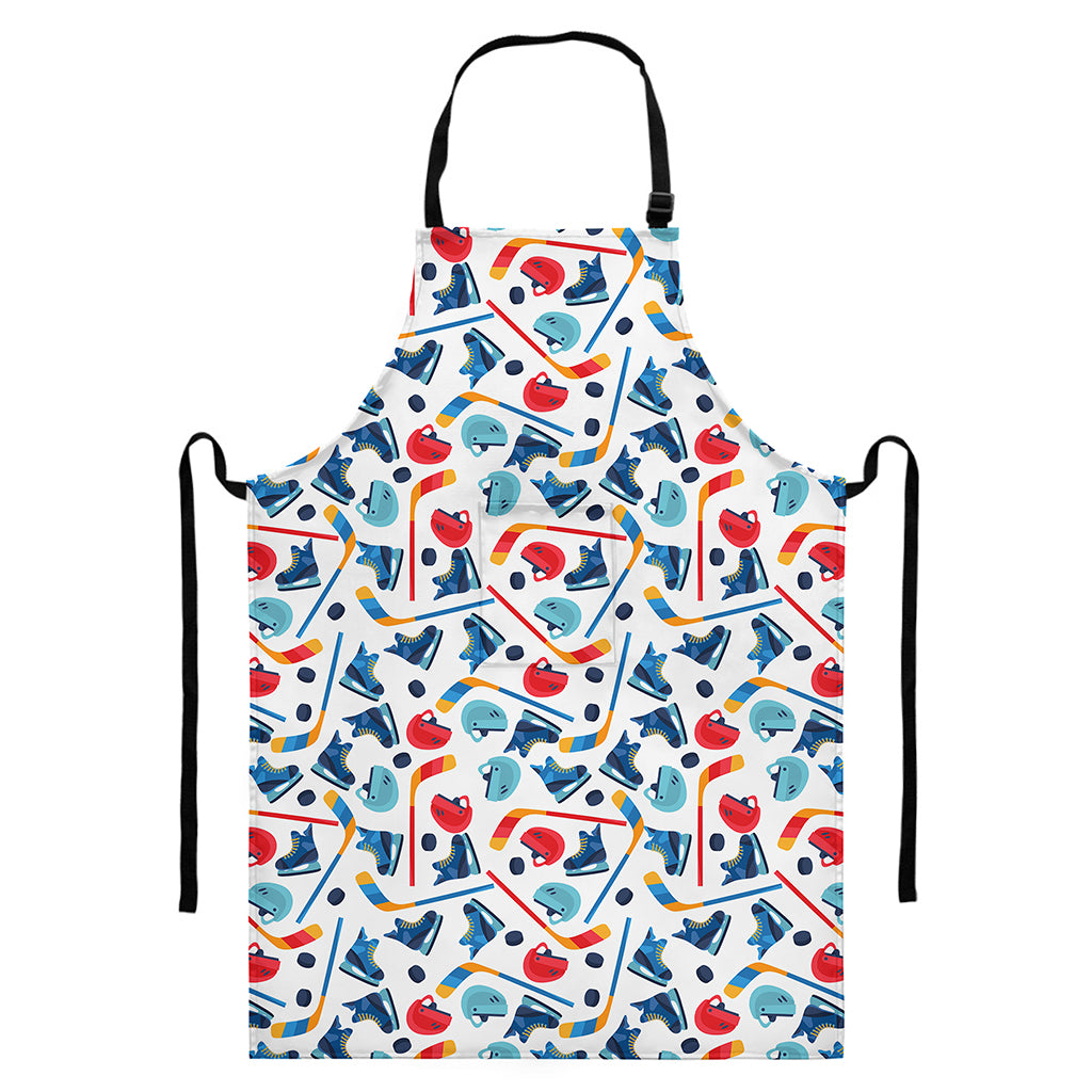 Hockey Equipment Pattern Print Bib Apron With Pocket