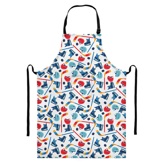 Hockey Equipment Pattern Print Bib Apron With Pocket