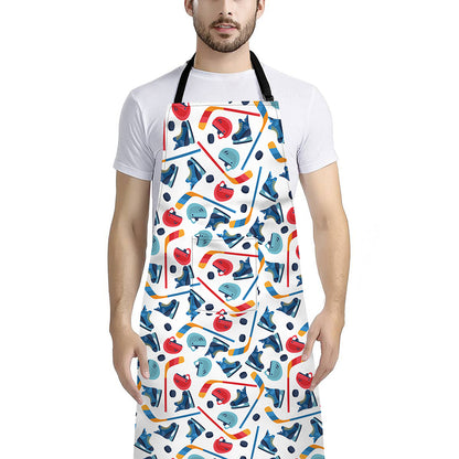 Hockey Equipment Pattern Print Bib Apron With Pocket