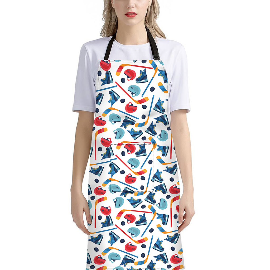 Hockey Equipment Pattern Print Bib Apron With Pocket