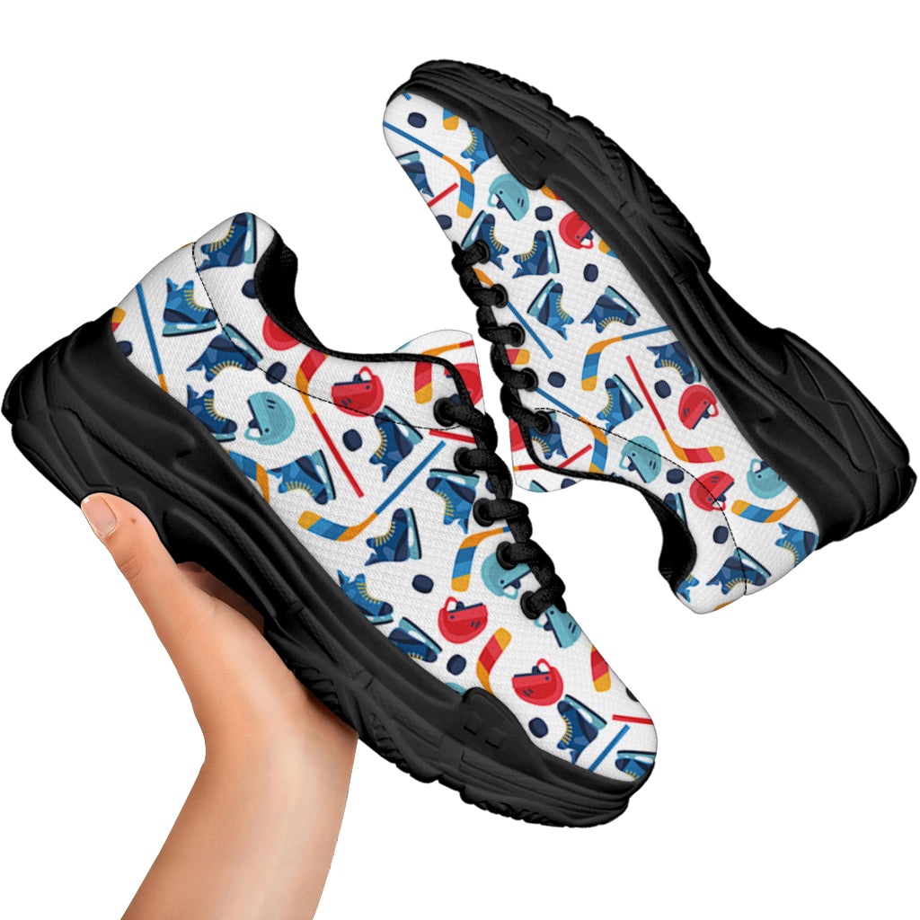 Hockey Equipment Pattern Print Black Chunky Shoes