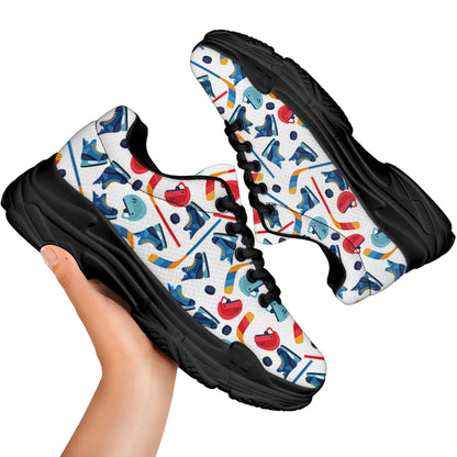 Hockey Equipment Pattern Print Black Chunky Shoes