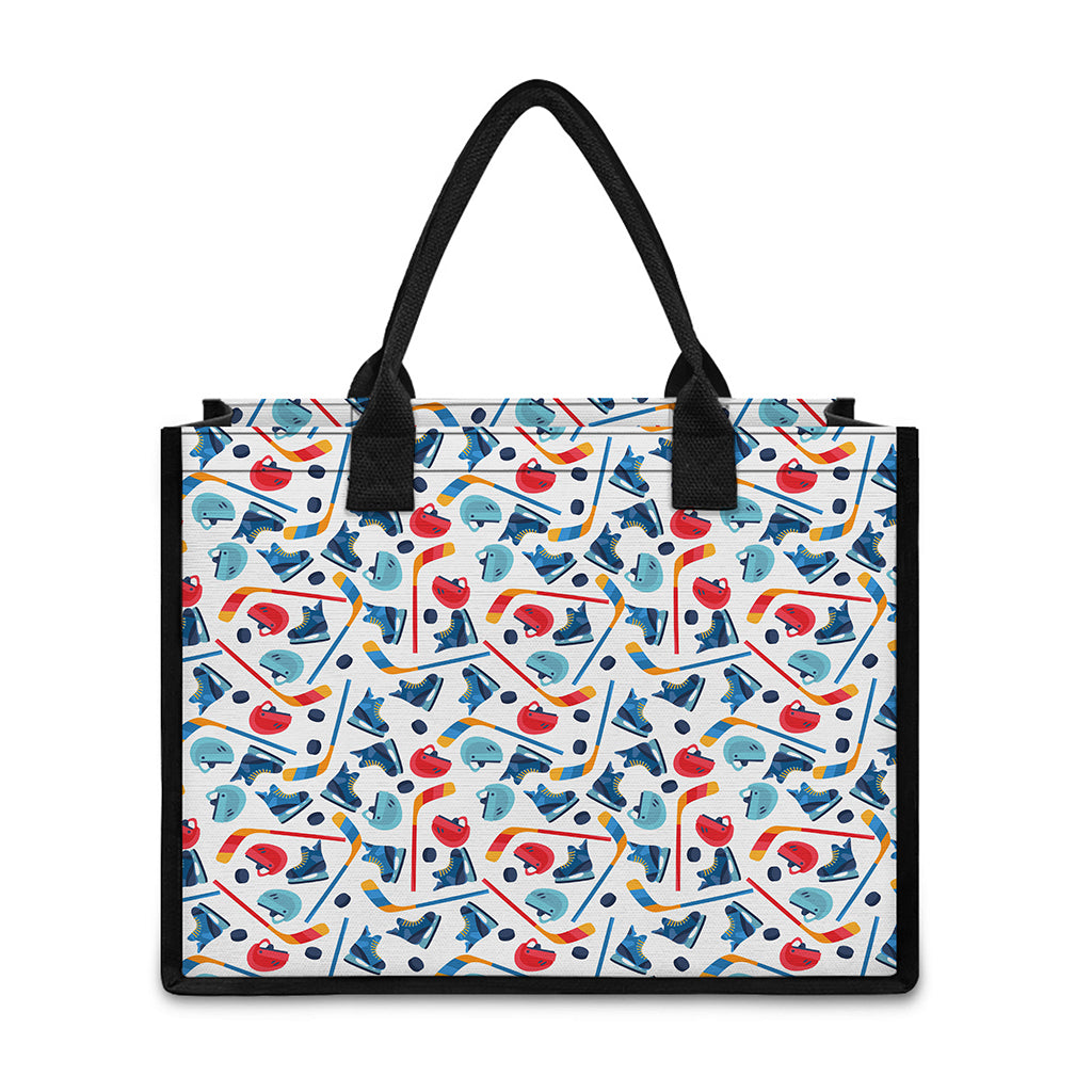 Hockey Equipment Pattern Print Canvas Tote Bag