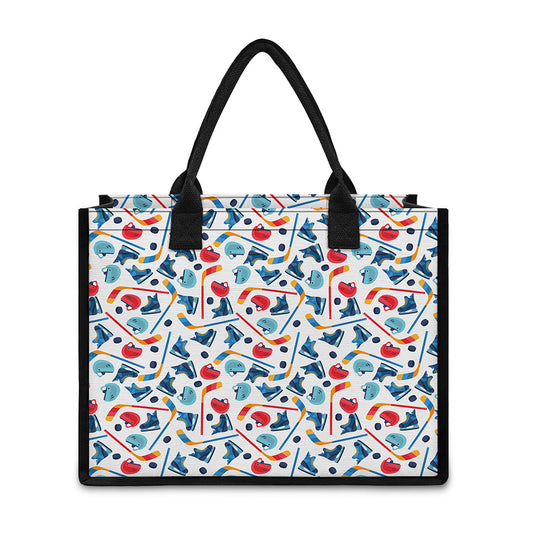 Hockey Equipment Pattern Print Canvas Tote Bag