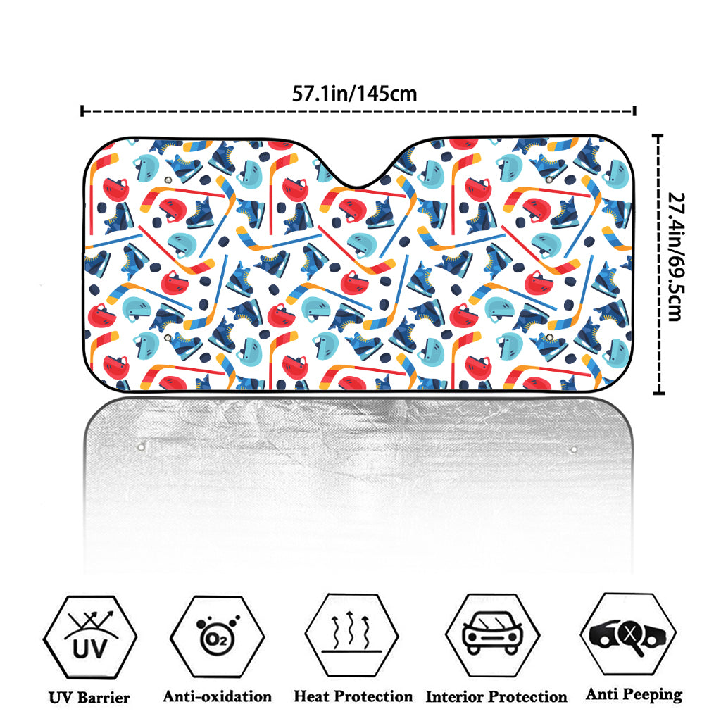 Hockey Equipment Pattern Print Car Windshield Sun Shade