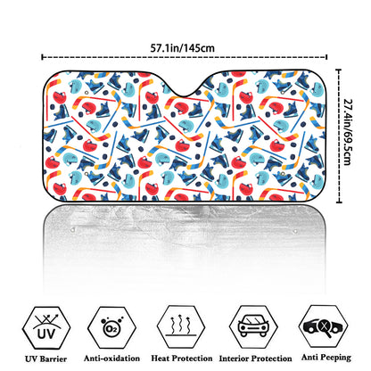 Hockey Equipment Pattern Print Car Windshield Sun Shade