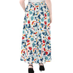 Hockey Equipment Pattern Print Chiffon Maxi Skirt