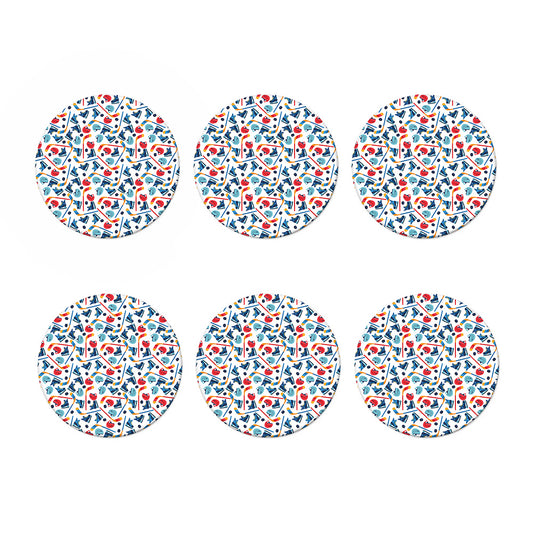 Hockey Equipment Pattern Print Coaster Set