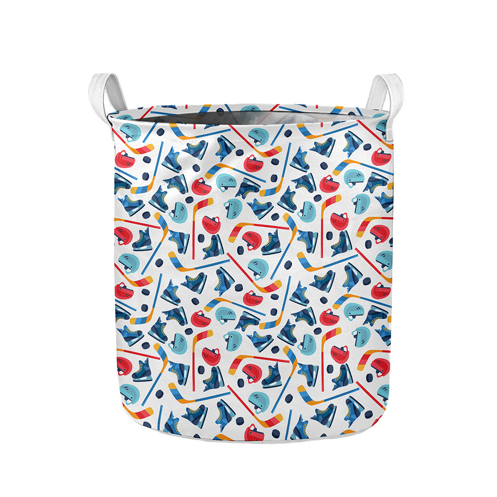 Hockey Equipment Pattern Print Collapsible Laundry Basket