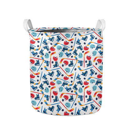 Hockey Equipment Pattern Print Collapsible Laundry Basket