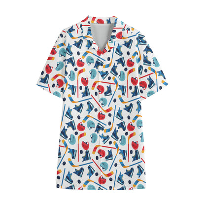 Hockey Equipment Pattern Print Cotton Hawaiian Shirt