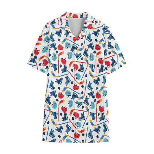 Hockey Equipment Pattern Print Cotton Hawaiian Shirt