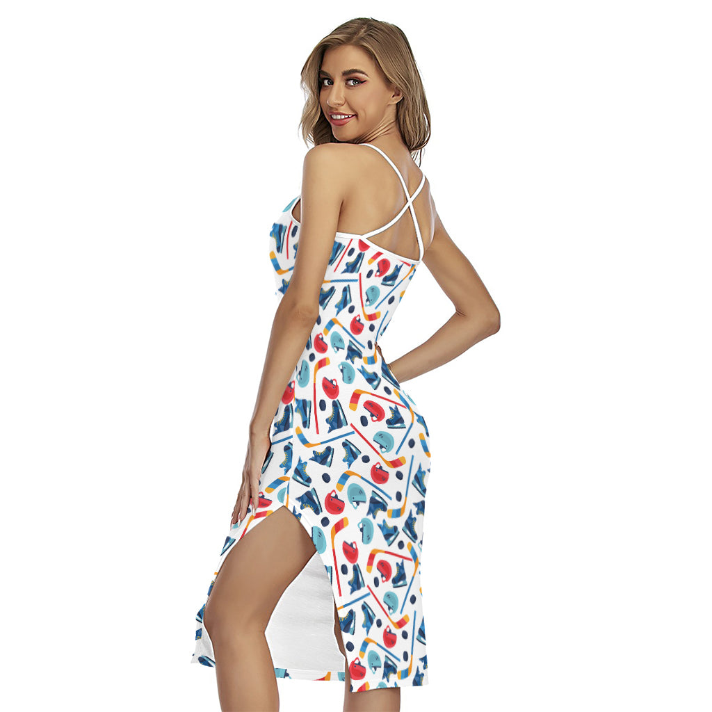 Hockey Equipment Pattern Print Cross Back Cami Dress