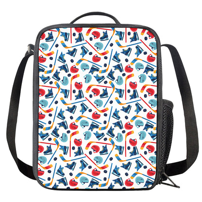 Hockey Equipment Pattern Print Crossbody Lunch Bag