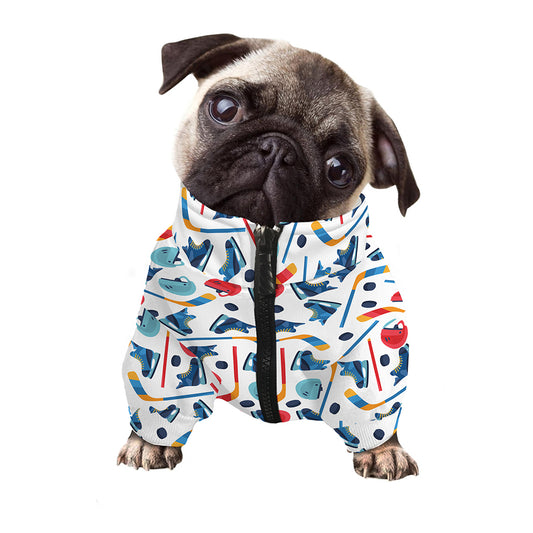 Hockey Equipment Pattern Print Dog Zip Up Jacket