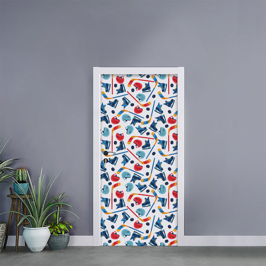 Hockey Equipment Pattern Print Door Sticker