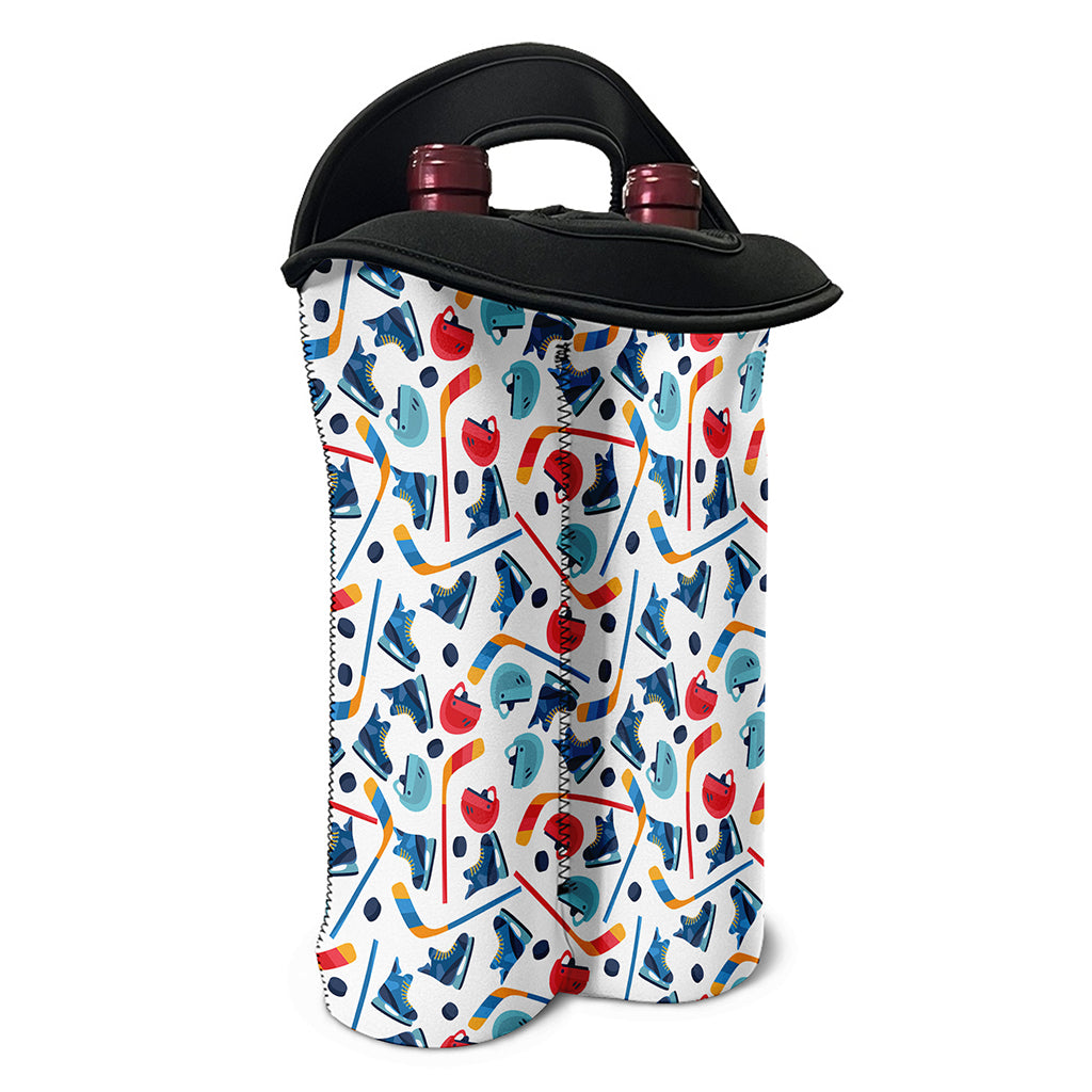 Hockey Equipment Pattern Print Double Neoprene Wine Tote