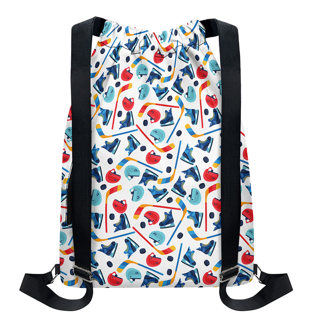 Hockey Equipment Pattern Print Drawstring Backpack