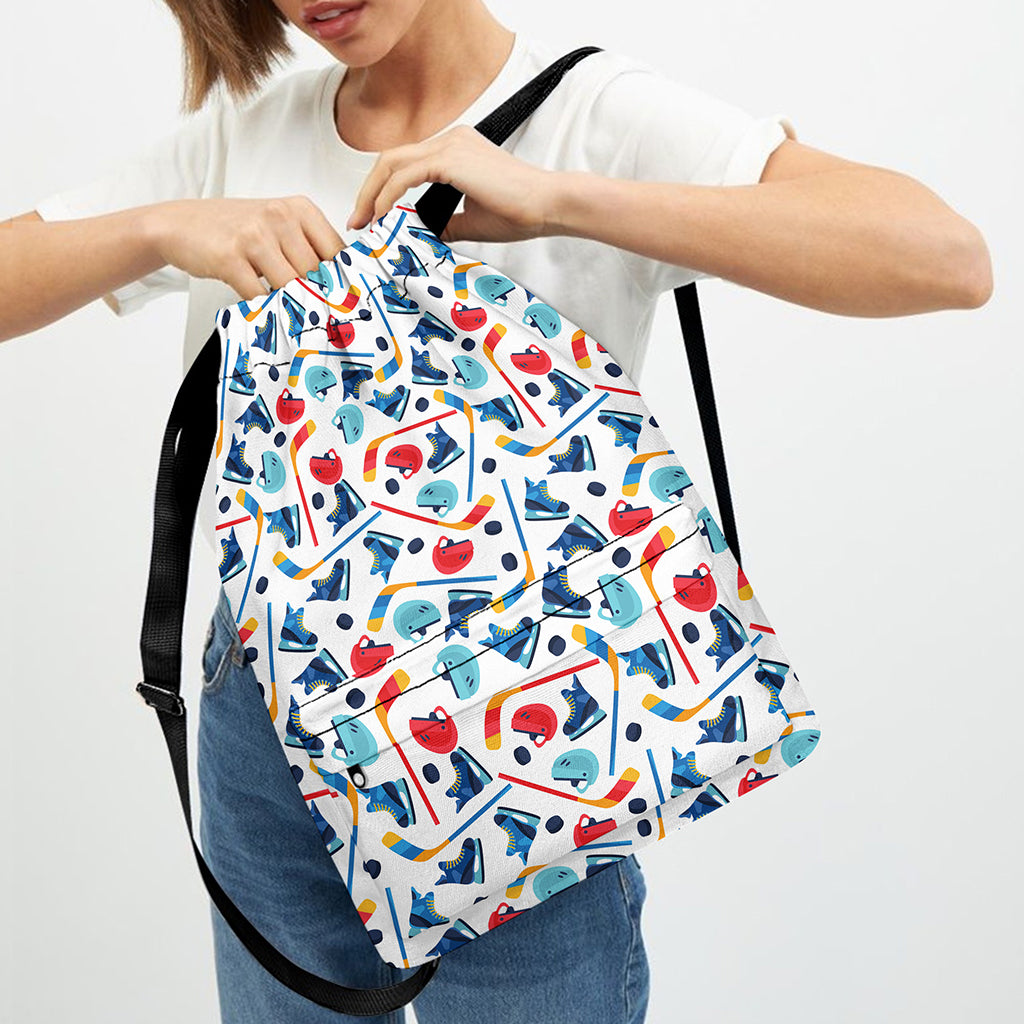 Hockey Equipment Pattern Print Drawstring Backpack