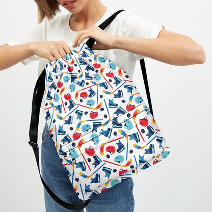 Hockey Equipment Pattern Print Drawstring Backpack
