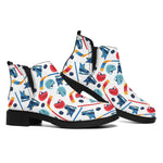 Hockey Equipment Pattern Print Flat Ankle Boots