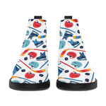 Hockey Equipment Pattern Print Flat Ankle Boots