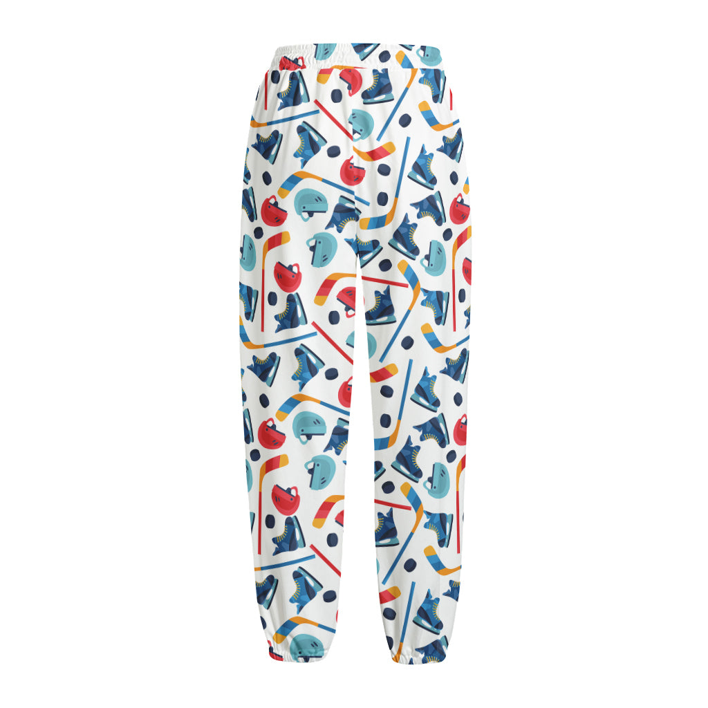 Hockey Equipment Pattern Print Fleece Lined Knit Pants