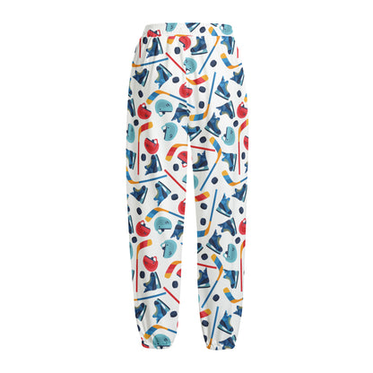 Hockey Equipment Pattern Print Fleece Lined Knit Pants