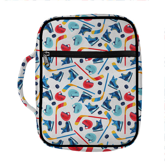 Hockey Equipment Pattern Print Front Pocket Bible Bag
