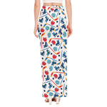 Hockey Equipment Pattern Print High Slit Maxi Skirt