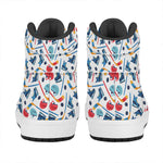 Hockey Equipment Pattern Print High Top Leather Sneakers