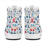Hockey Equipment Pattern Print High Top Leather Sneakers