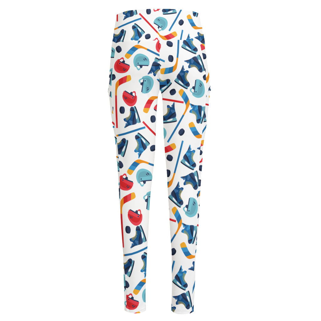 Hockey Equipment Pattern Print High-Waisted Pocket Leggings