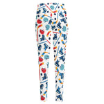 Hockey Equipment Pattern Print High-Waisted Pocket Leggings