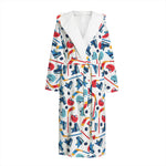 Hockey Equipment Pattern Print Hooded Bathrobe