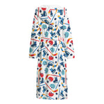Hockey Equipment Pattern Print Hooded Bathrobe