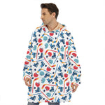 Hockey Equipment Pattern Print Hoodie Blanket