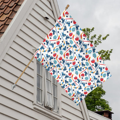 Hockey Equipment Pattern Print House Flag