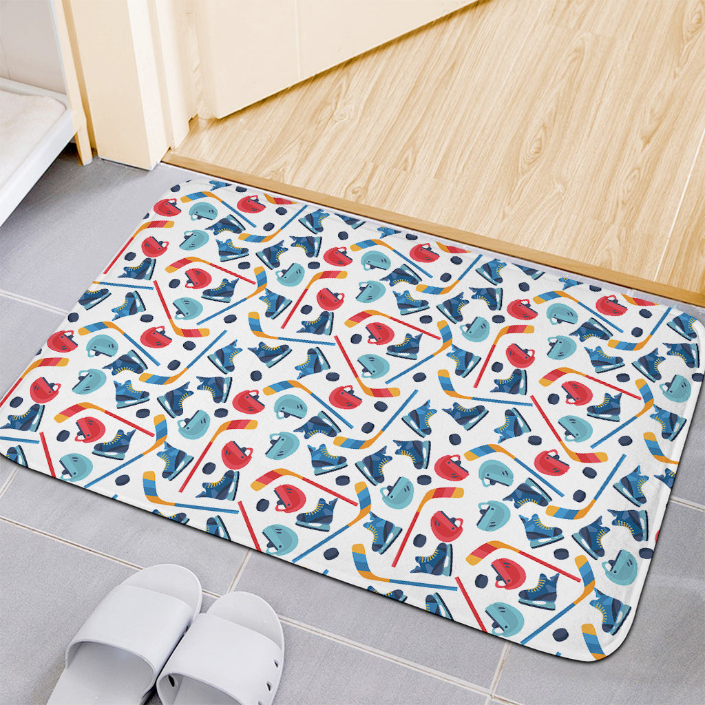 Hockey Equipment Pattern Print Indoor Door Mat