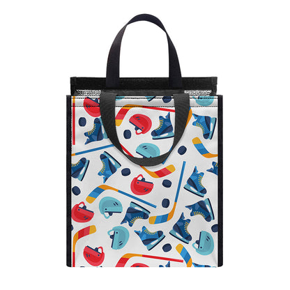 Hockey Equipment Pattern Print Insulated Lunch Tote