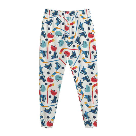 Hockey Equipment Pattern Print Jogger Pants