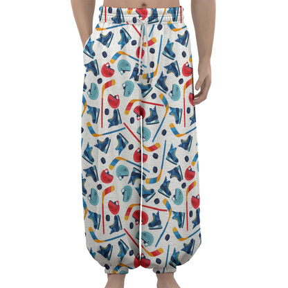 Hockey Equipment Pattern Print Lantern Pants