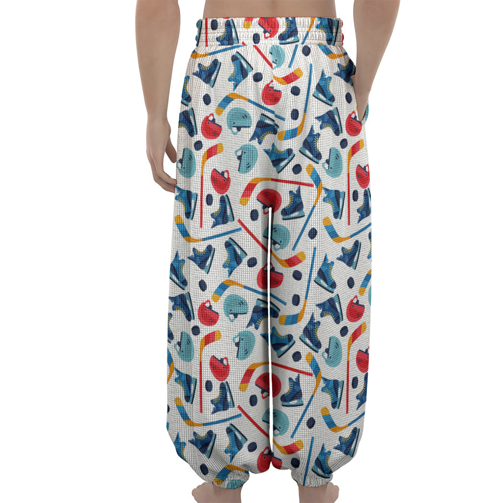 Hockey Equipment Pattern Print Lantern Pants