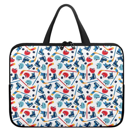 Hockey Equipment Pattern Print Laptop Sleeve With Handle