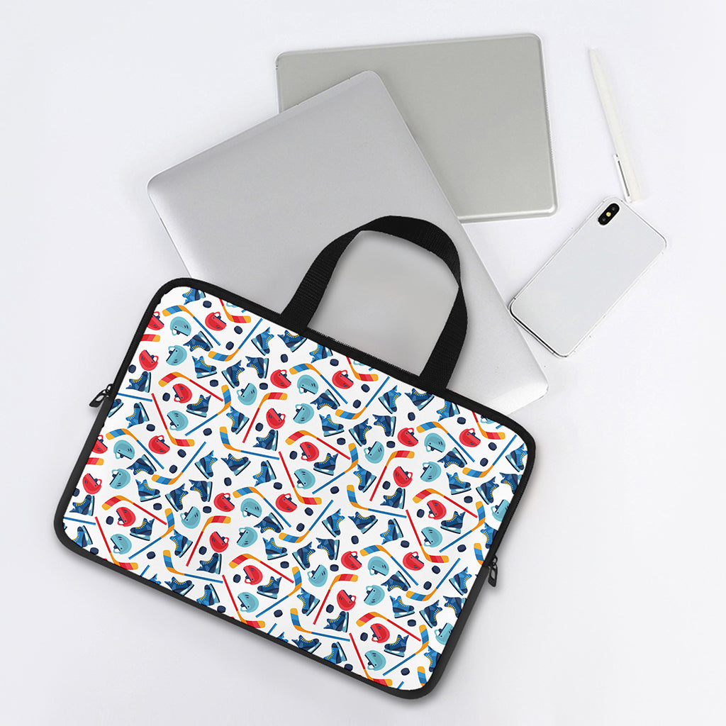 Hockey Equipment Pattern Print Laptop Sleeve With Handle