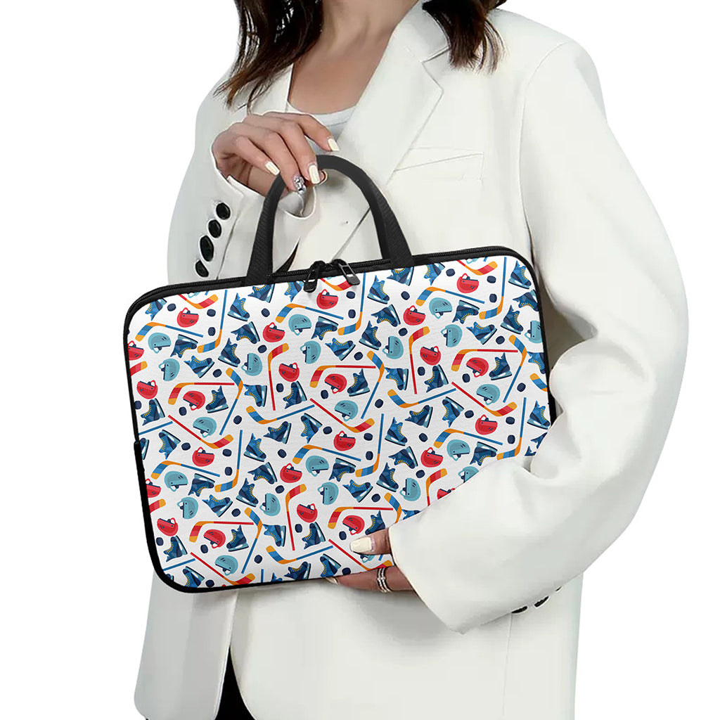 Hockey Equipment Pattern Print Laptop Sleeve With Handle