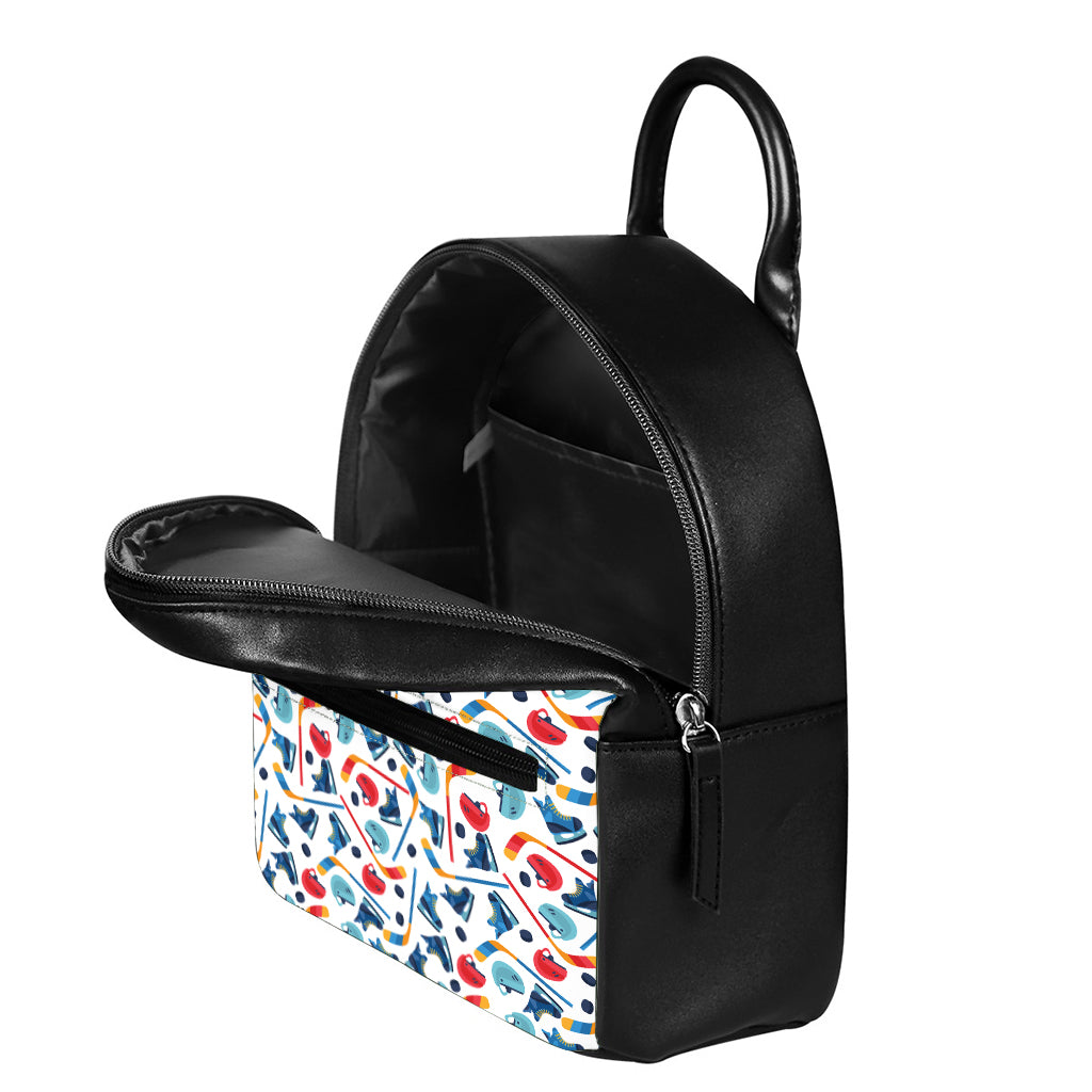 Hockey Equipment Pattern Print Leather Backpack